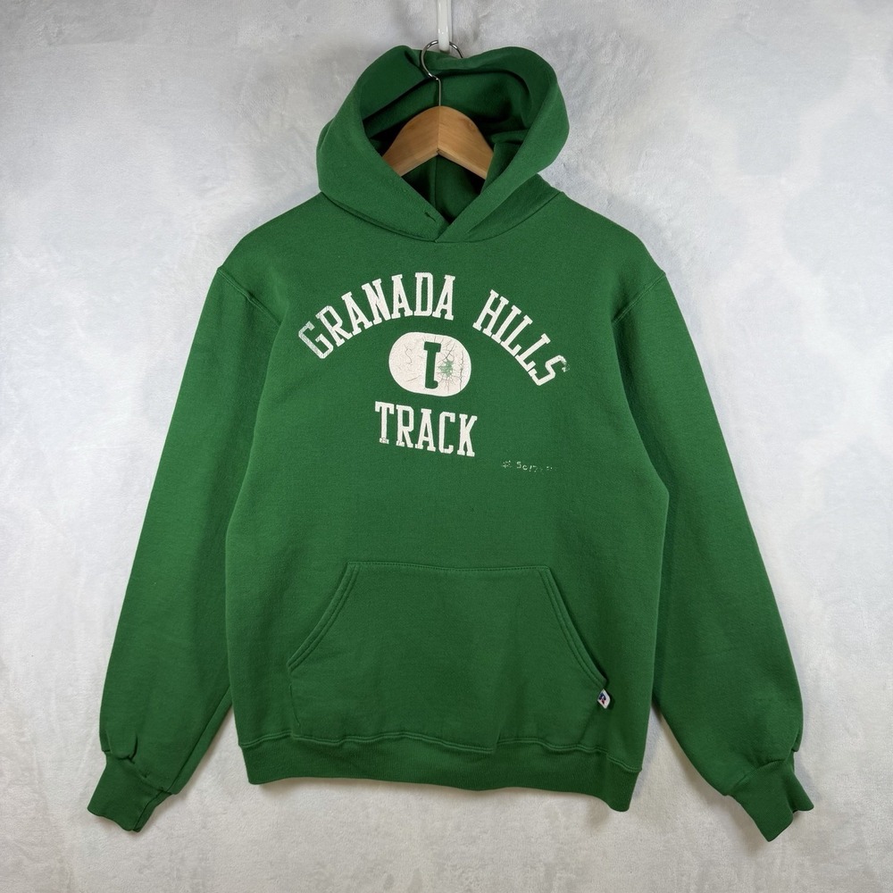 Vintage 80s Granada Hills Track San Diego Green Hoodie Mens Size M Russell